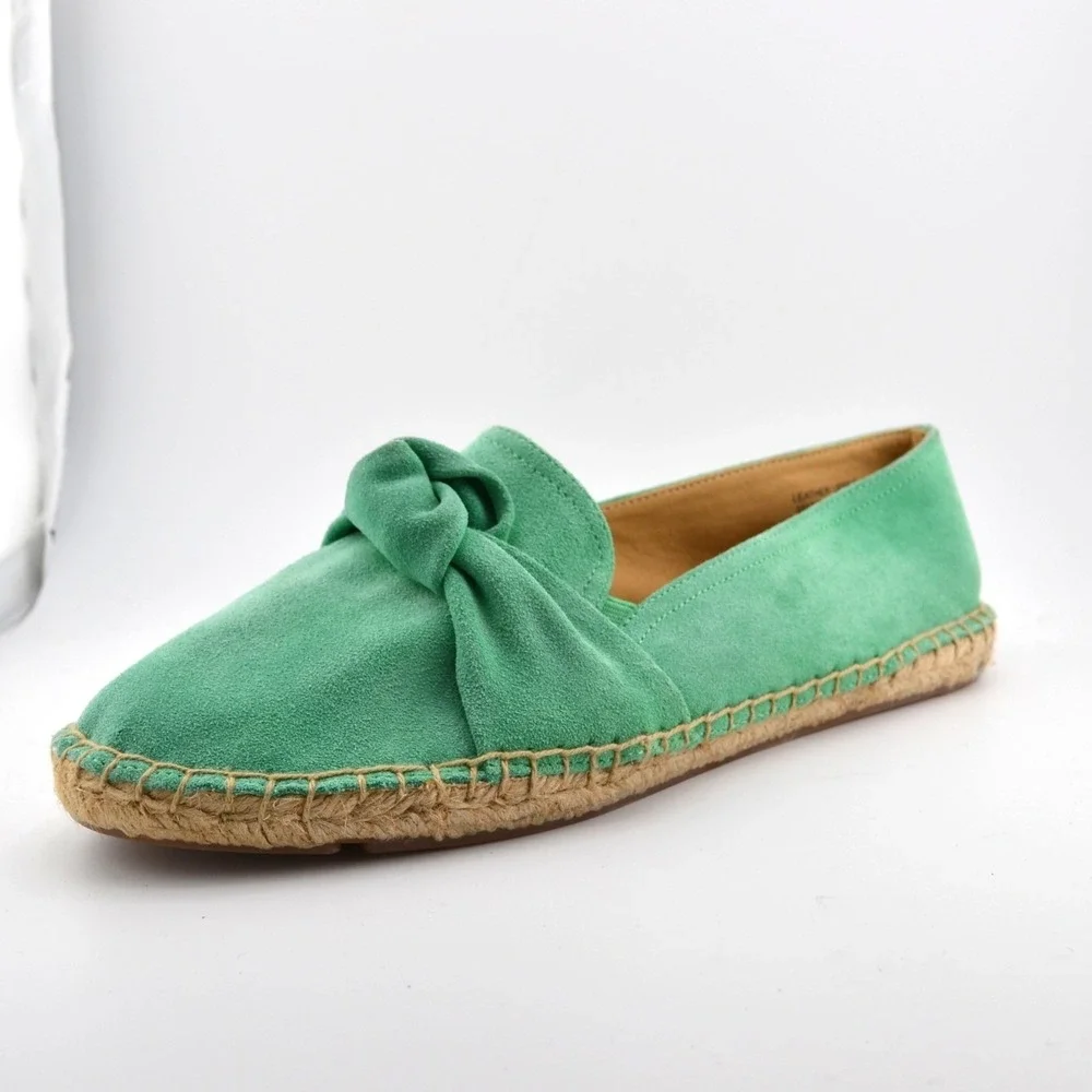 Talbots Espadrille Flats Women 8M Green Excellent Suede‎ Knotted Bow Womens